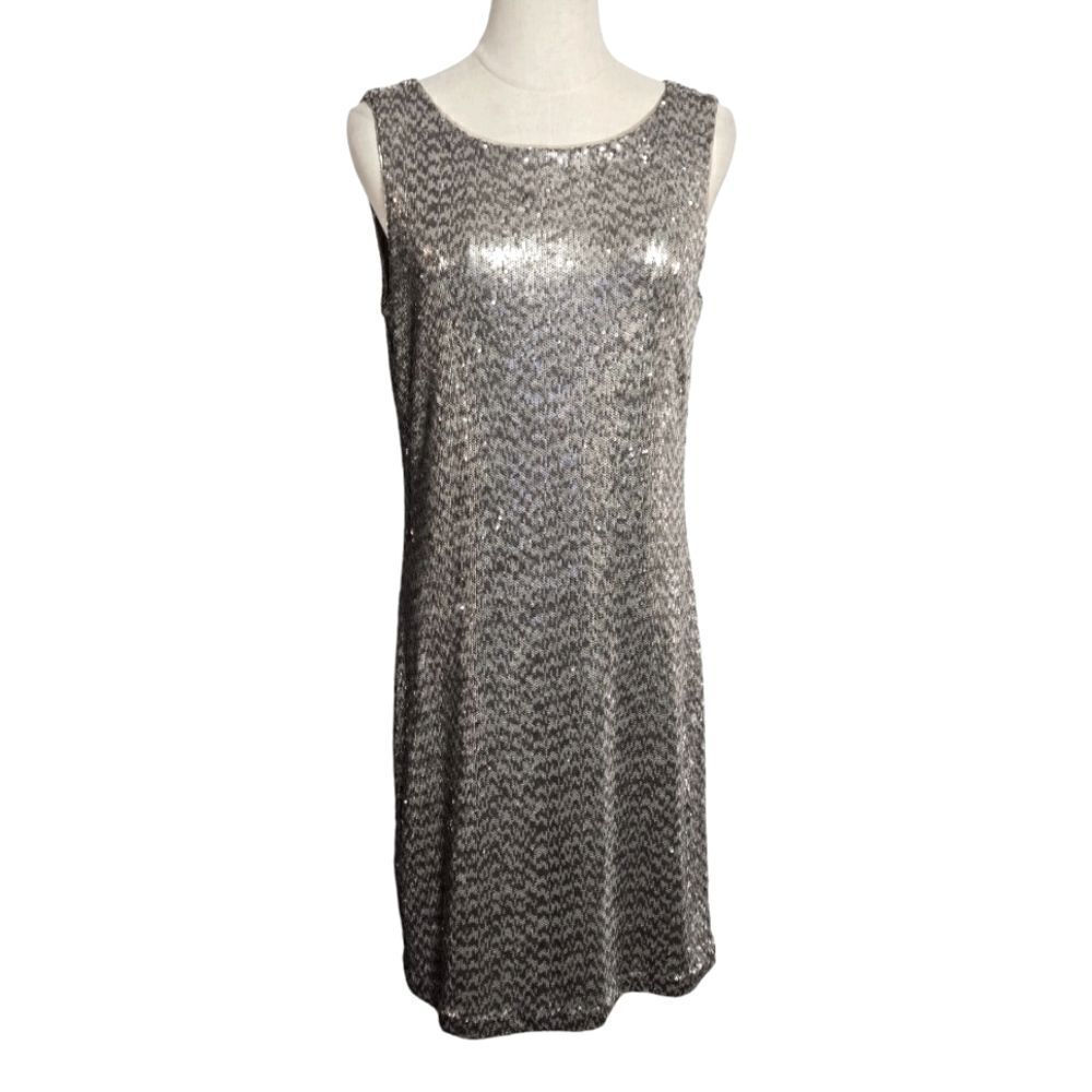 White House Black Market Silver Sequin Pull On Dress Mini Dress